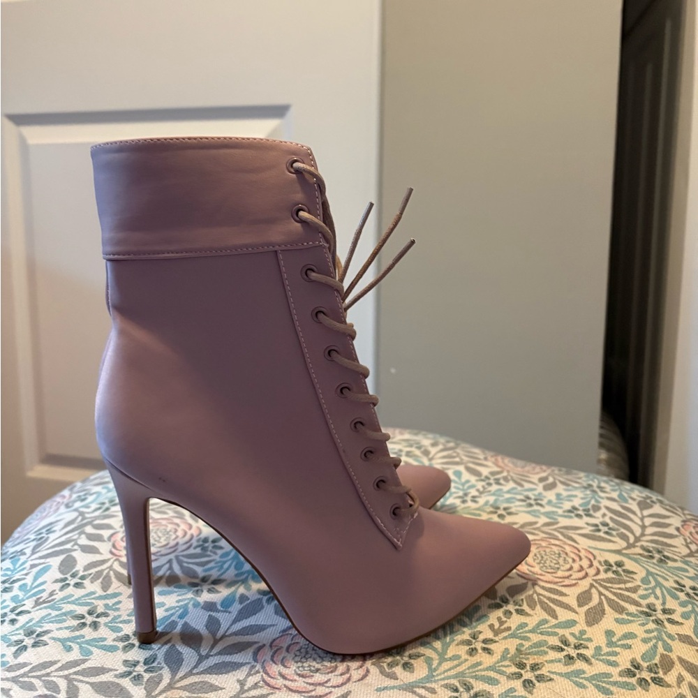 Mauve Lace-Up Ankle Boots